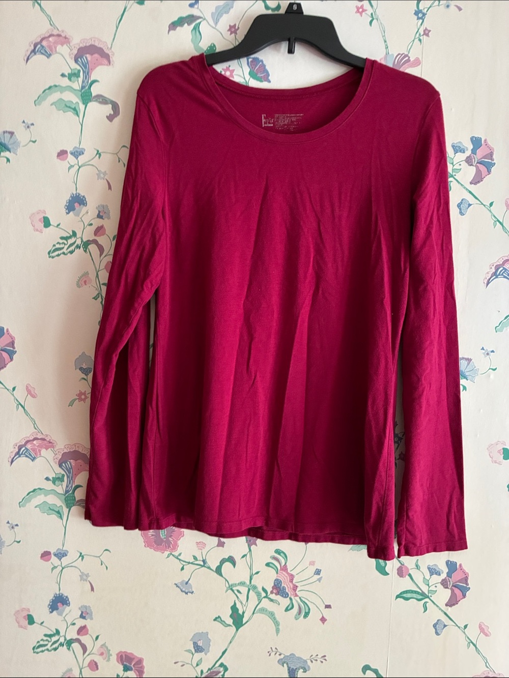 Able Women's Long-Sleeve Crewneck Top in Berry Red